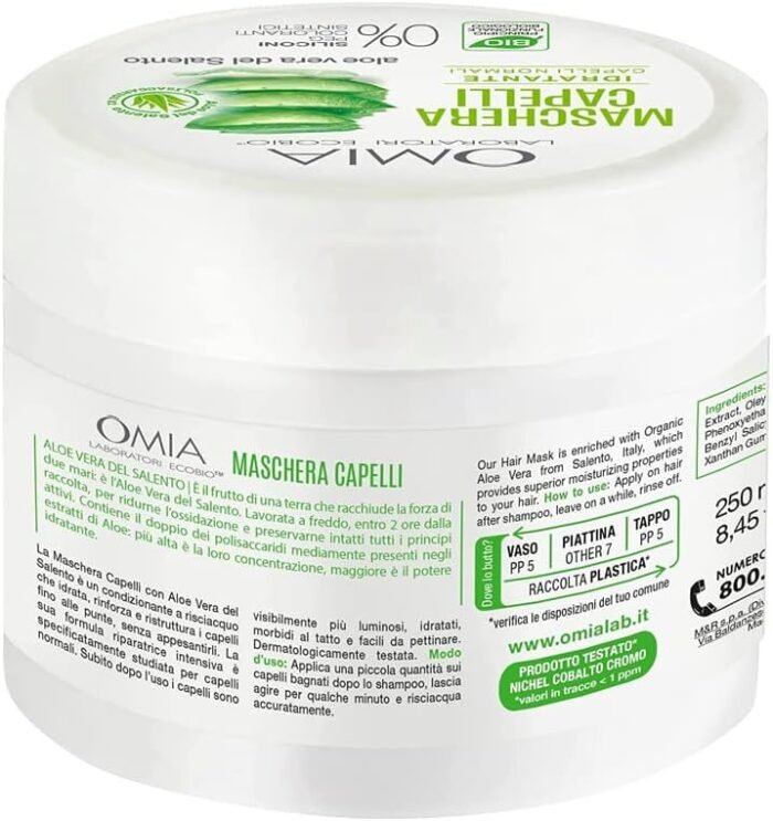 Mască de păr OMIA cu aloe vera di Salento organică 250 ml - imagine 2