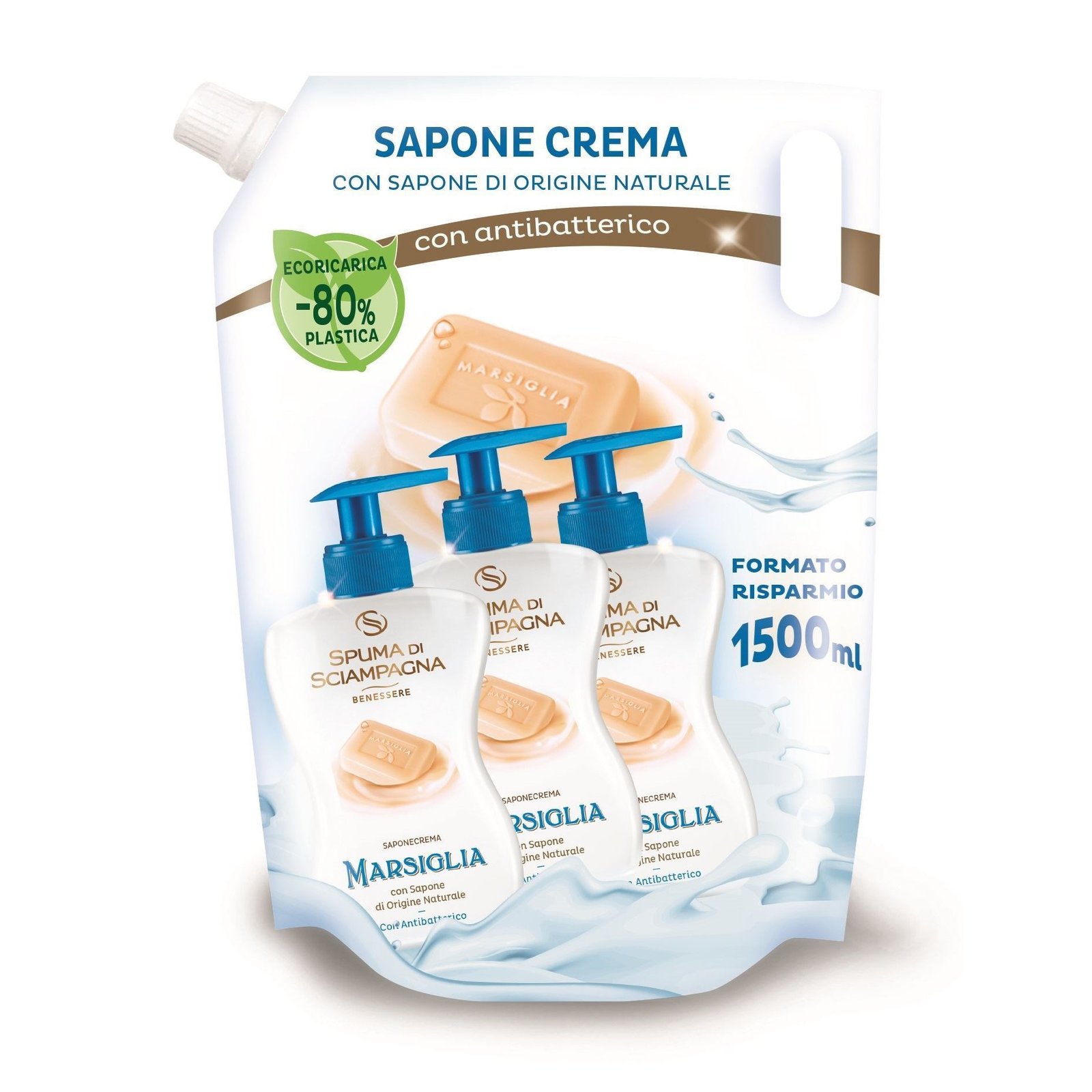 0022298_spuma-di-sciampagna-sapone-liquido-marsiglia-con-antibatterico-busta-15-l Sapun crema Marsilia Spuma di Sciampagna anti-bacterian 1,5L - imagine 1